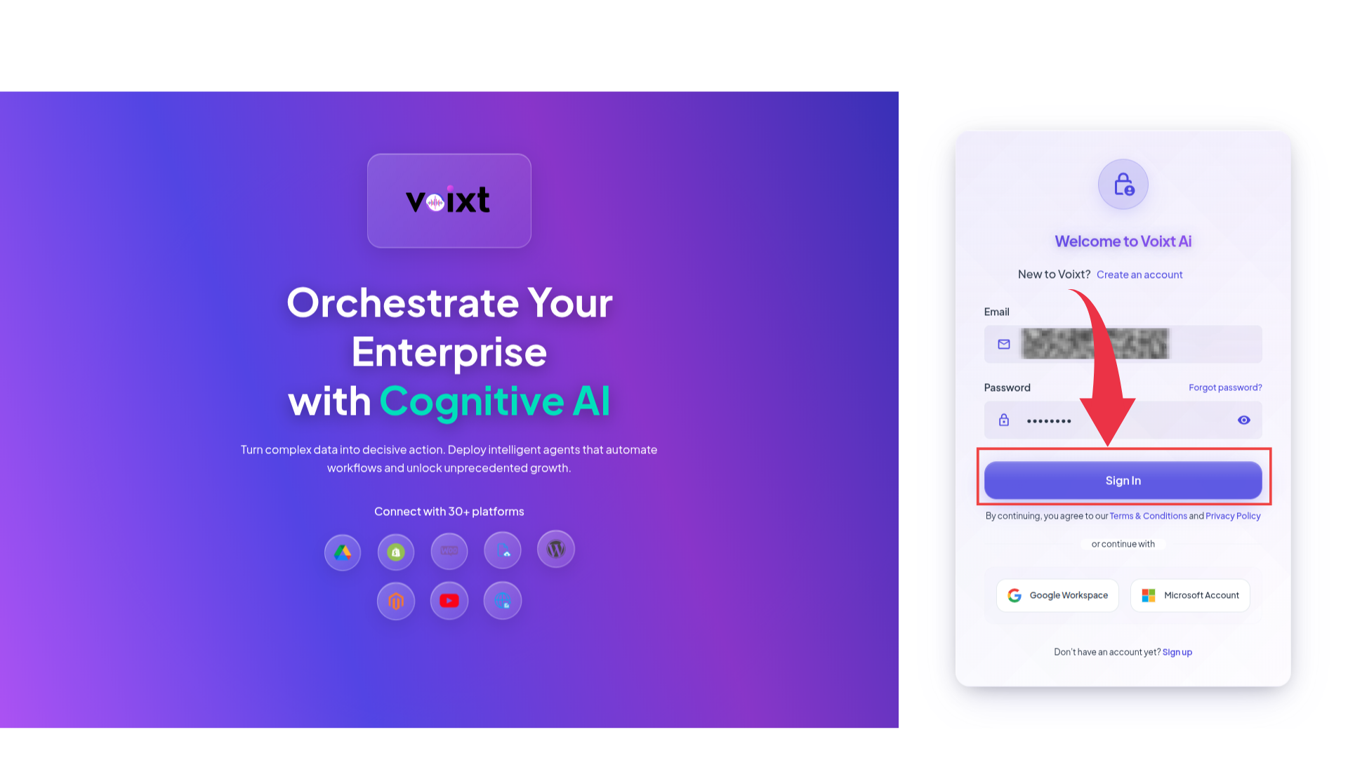 Login page indicating the Sign In button